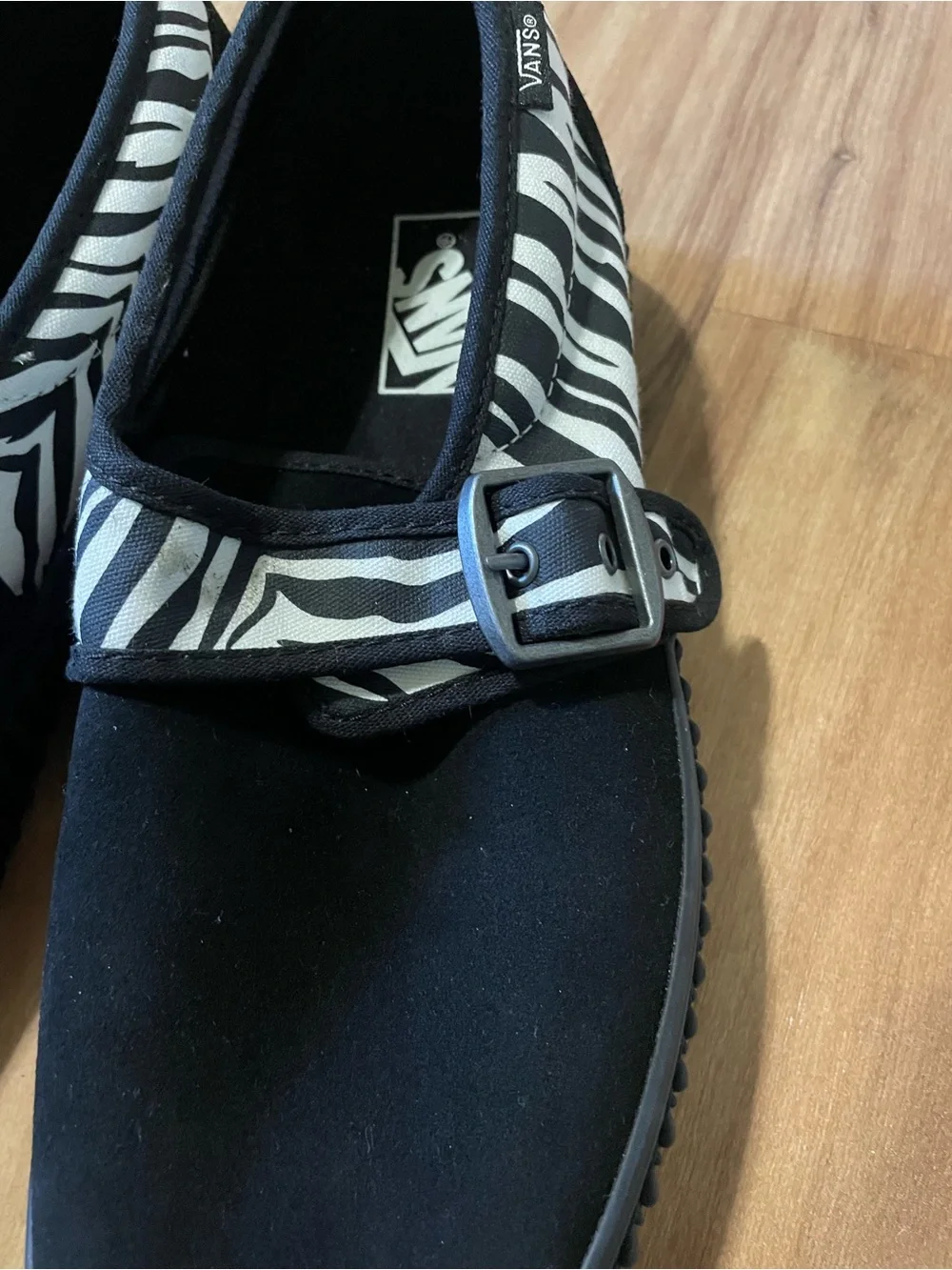 Vans Style 47 Creeper Black Suede Zebra Stripe Buckled Platform Shoes 8M 9.5W